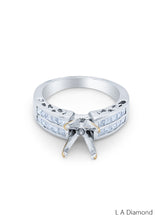 14K White Gold Bezel Corner Princess Cut Semi-Mount Engagement Ring (0.50 ct)
